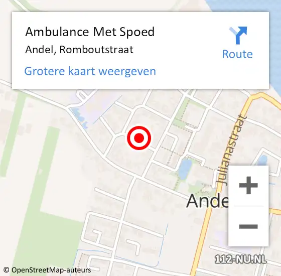 Locatie op kaart van de 112 melding: Ambulance Met Spoed Naar Andel, Romboutstraat op 22 februari 2015 15:55