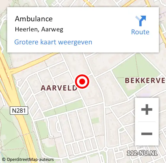 Locatie op kaart van de 112 melding: Ambulance Heerlen, Aarweg op 22 februari 2015 18:28