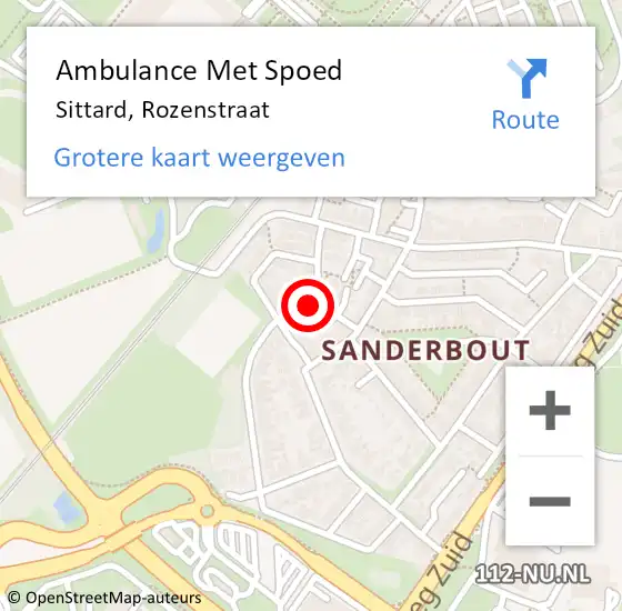 Locatie op kaart van de 112 melding: Ambulance Met Spoed Naar Sittard, Rozenstraat op 22 februari 2015 20:16