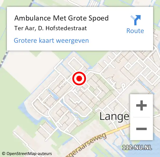 Locatie op kaart van de 112 melding: Ambulance Met Grote Spoed Naar Ter Aar, D. Hofstedestraat op 22 februari 2015 20:49