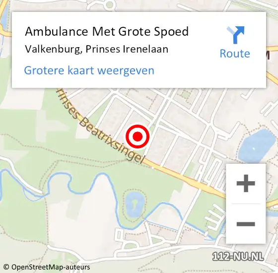 Locatie op kaart van de 112 melding: Ambulance Met Grote Spoed Naar Valkenburg, Prinses Irenelaan op 22 februari 2015 20:51