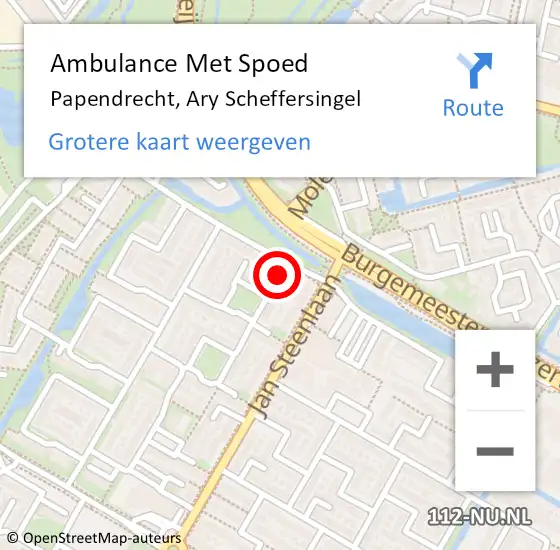 Locatie op kaart van de 112 melding: Ambulance Met Spoed Naar Papendrecht, Ary Scheffersingel op 22 februari 2015 21:47