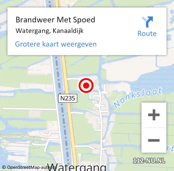 Locatie op kaart van de 112 melding: Brandweer Met Spoed Naar Watergang, Kanaaldijk op 23 februari 2015 00:44