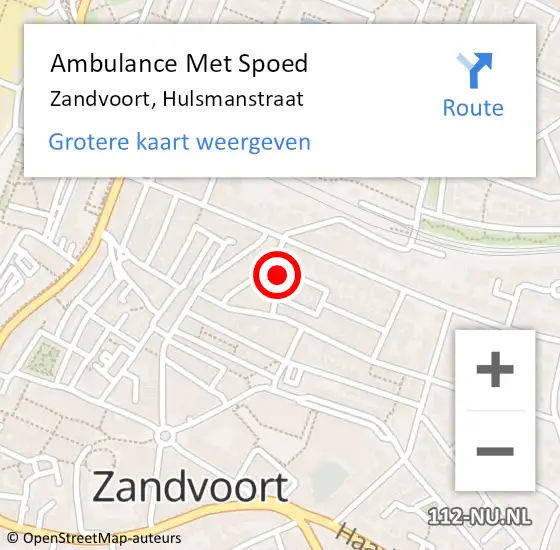 Locatie op kaart van de 112 melding: Ambulance Met Spoed Naar Zandvoort, Hulsmanstraat op 23 februari 2015 01:28