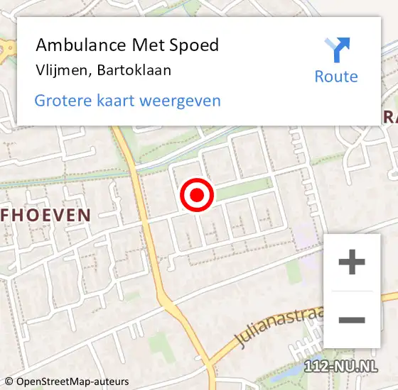 Locatie op kaart van de 112 melding: Ambulance Met Spoed Naar Vlijmen, Bartoklaan op 23 februari 2015 05:06