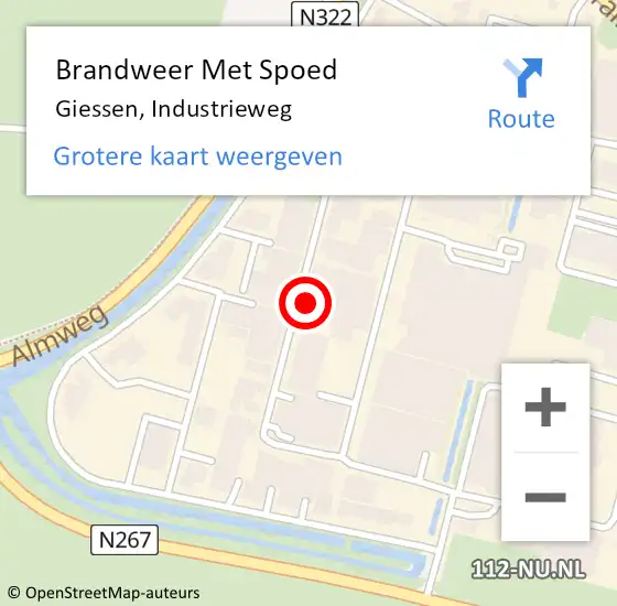 Locatie op kaart van de 112 melding: Brandweer Met Spoed Naar Giessen, Industrieweg op 23 februari 2015 05:34