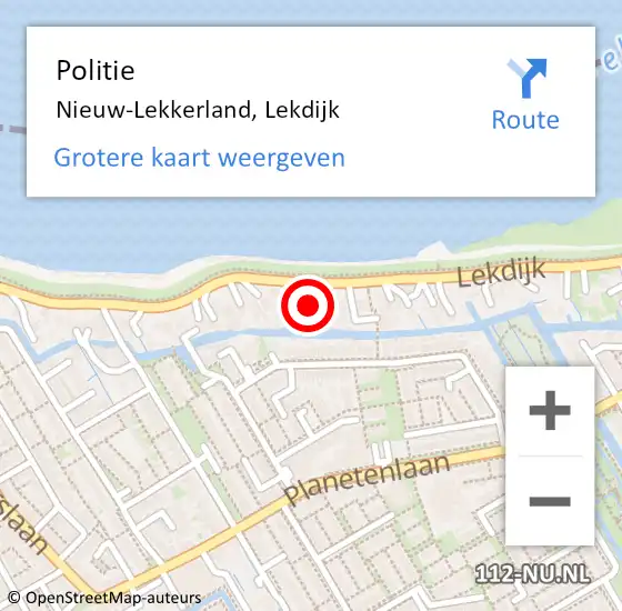 Locatie op kaart van de 112 melding: Politie Nieuw-Lekkerland, Lekdijk op 23 februari 2015 06:46