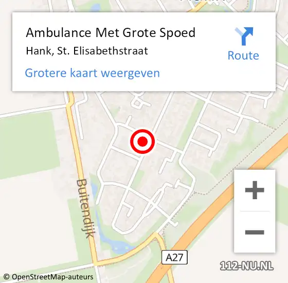 Locatie op kaart van de 112 melding: Ambulance Met Grote Spoed Naar Hank, St. Elisabethstraat op 23 februari 2015 07:09