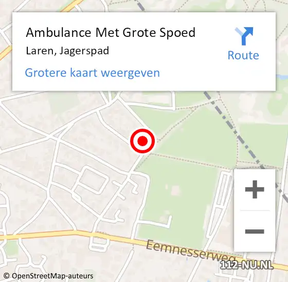 Locatie op kaart van de 112 melding: Ambulance Met Grote Spoed Naar Laren, Jagerspad op 23 februari 2015 07:23