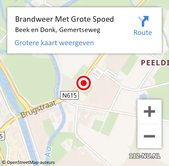 Locatie op kaart van de 112 melding: Brandweer Met Grote Spoed Naar Beek en Donk, Gemertseweg op 23 februari 2015 07:24