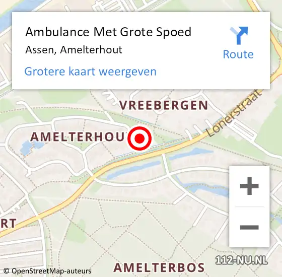 Locatie op kaart van de 112 melding: Ambulance Met Grote Spoed Naar Assen, Amelterhout op 23 februari 2015 09:10