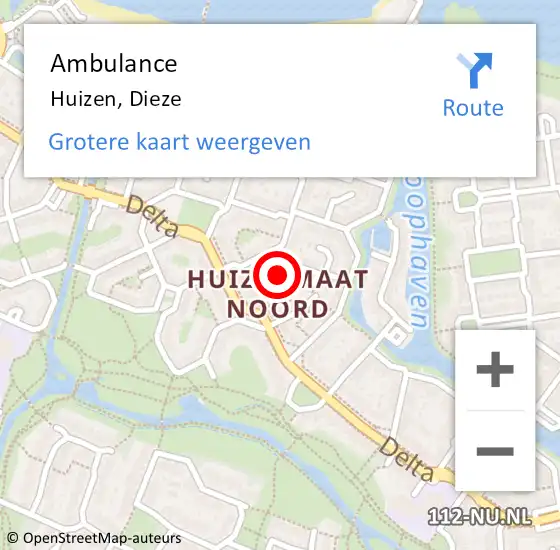 Locatie op kaart van de 112 melding: Ambulance Huizen, Dieze op 23 februari 2015 09:24