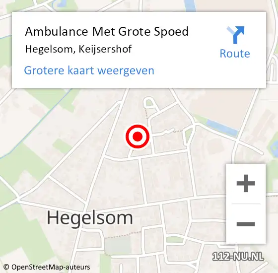 Locatie op kaart van de 112 melding: Ambulance Met Grote Spoed Naar Hegelsom, Keijsershof op 23 februari 2015 11:01