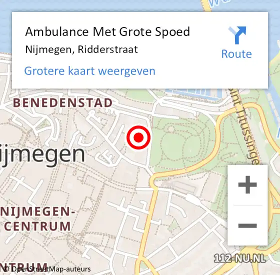 Locatie op kaart van de 112 melding: Ambulance Met Grote Spoed Naar Nijmegen, Ridderstraat op 23 februari 2015 11:48