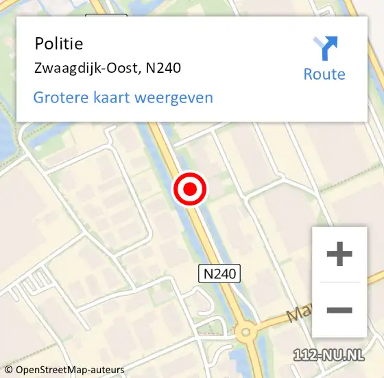 Locatie op kaart van de 112 melding: Politie Zwaagdijk-Oost, N240 op 23 februari 2015 13:09