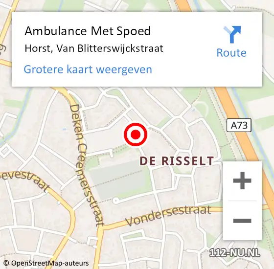 Locatie op kaart van de 112 melding: Ambulance Met Spoed Naar Horst, Van Blitterswijckstraat op 23 februari 2015 14:34