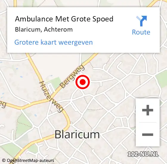 Locatie op kaart van de 112 melding: Ambulance Met Grote Spoed Naar Blaricum, Achterom op 23 februari 2015 15:12