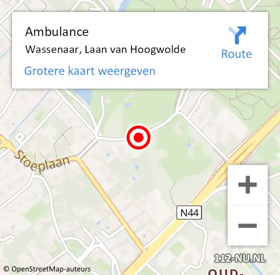 Locatie op kaart van de 112 melding: Ambulance Wassenaar, Laan van Hoogwolde op 23 februari 2015 15:17