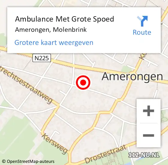 Locatie op kaart van de 112 melding: Ambulance Met Grote Spoed Naar Amerongen, Molenbrink op 23 februari 2015 17:33