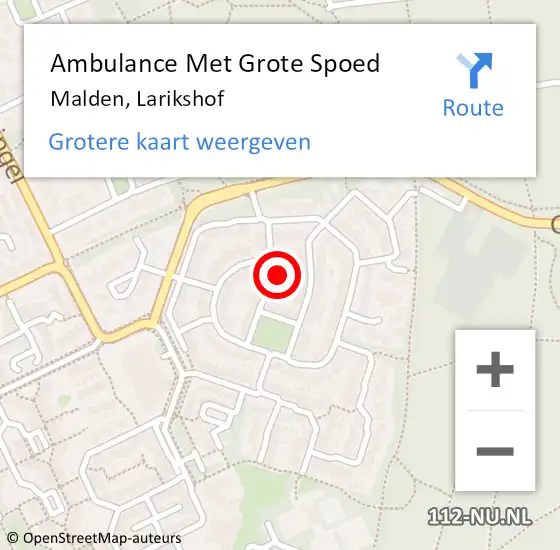 Locatie op kaart van de 112 melding: Ambulance Met Grote Spoed Naar Malden, Larikshof op 23 februari 2015 17:37