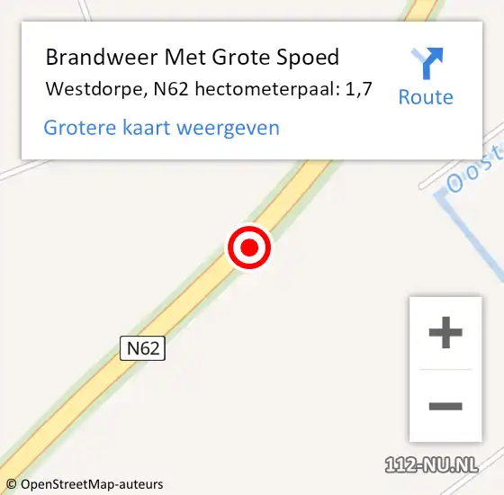 Locatie op kaart van de 112 melding: Brandweer Met Grote Spoed Naar Westdorpe, N62 hectometerpaal: 3,6 op 23 februari 2015 17:58