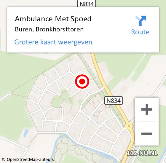 Locatie op kaart van de 112 melding: Ambulance Met Spoed Naar Buren, Bronkhorsttoren op 23 februari 2015 18:13