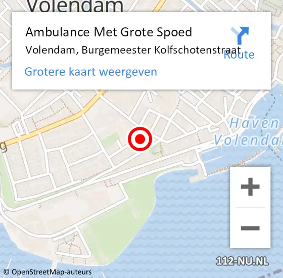 Locatie op kaart van de 112 melding: Ambulance Met Grote Spoed Naar Volendam, Burgemeester Kolfschotenstraat op 23 februari 2015 18:42