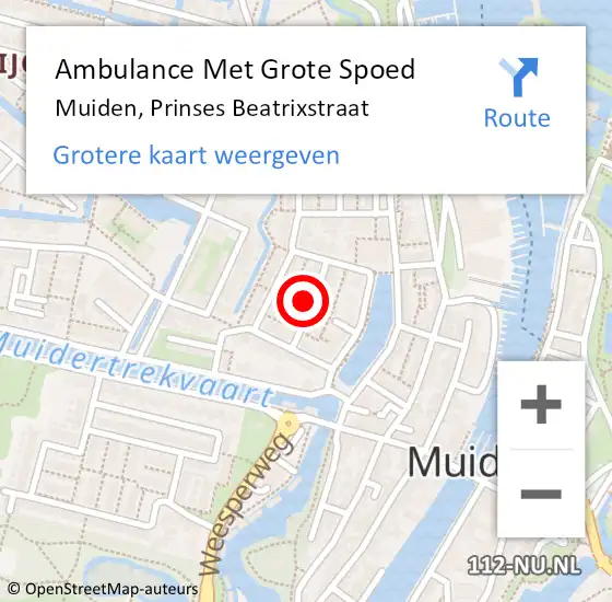 Locatie op kaart van de 112 melding: Ambulance Met Grote Spoed Naar Muiden, Prinses Beatrixstraat op 23 februari 2015 19:34