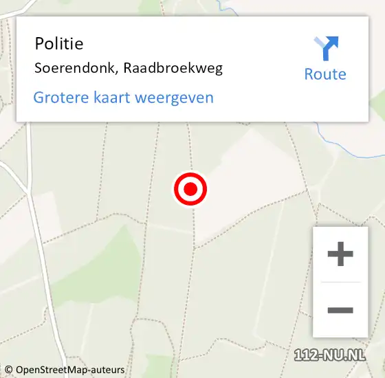 Locatie op kaart van de 112 melding: Politie Soerendonk, Raadbroekweg op 23 februari 2015 21:00