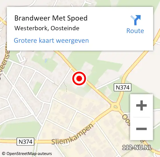 Locatie op kaart van de 112 melding: Brandweer Met Spoed Naar Westerbork, Oosteinde op 23 februari 2015 21:53