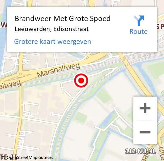 Locatie op kaart van de 112 melding: Brandweer Met Grote Spoed Naar Leeuwarden, Edisonstraat op 23 februari 2015 22:59