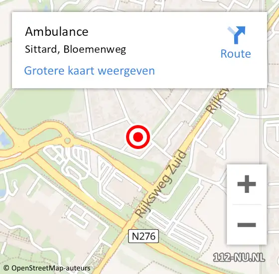 Locatie op kaart van de 112 melding: Ambulance Sittard, Bloemenweg op 23 februari 2015 23:59