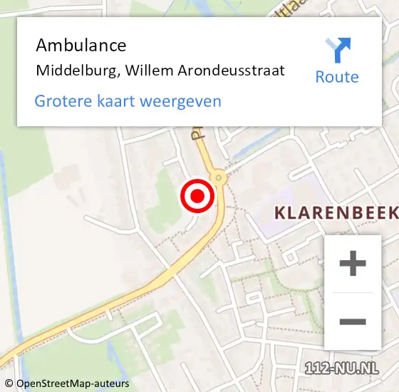 Locatie op kaart van de 112 melding: Ambulance Middelburg, Willem Arondeusstraat op 24 februari 2015 07:53