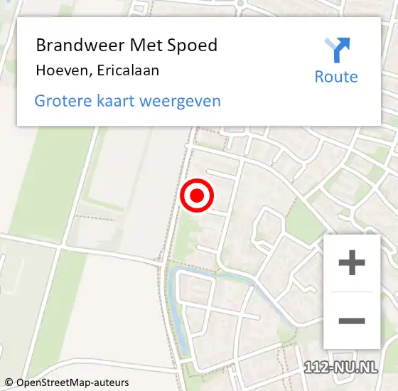 Locatie op kaart van de 112 melding: Brandweer Met Spoed Naar Hoeven, Ericalaan op 24 februari 2015 08:46