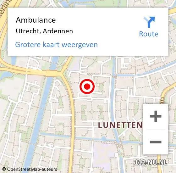 Locatie op kaart van de 112 melding: Ambulance Utrecht, Ardennen op 24 februari 2015 09:08