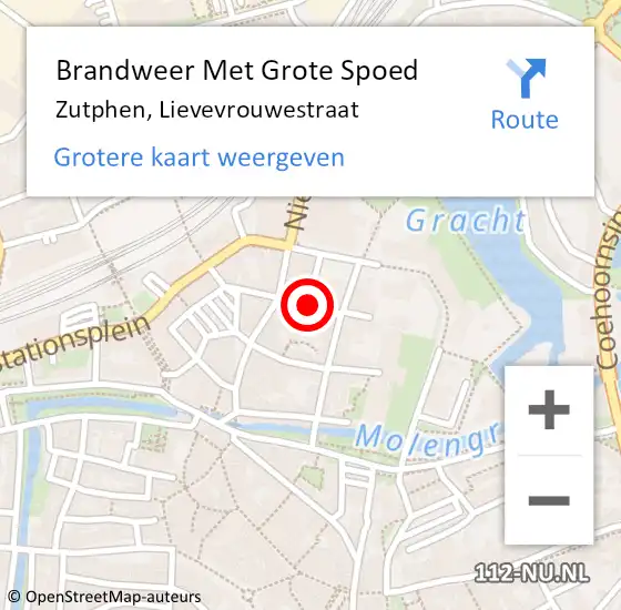 Locatie op kaart van de 112 melding: Brandweer Met Grote Spoed Naar Zutphen, Lievevrouwestraat op 30 oktober 2013 19:37