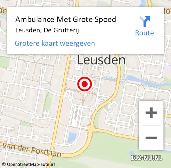 Locatie op kaart van de 112 melding: Ambulance Met Grote Spoed Naar Leusden, De Grutterij op 24 februari 2015 11:48