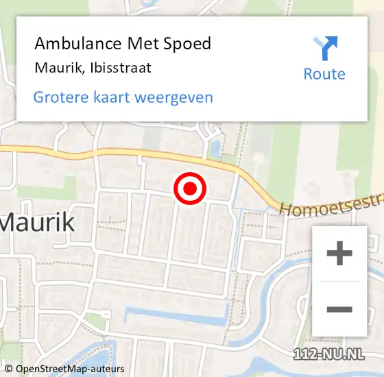 Locatie op kaart van de 112 melding: Ambulance Met Spoed Naar Maurik, Ibisstraat op 24 februari 2015 12:45