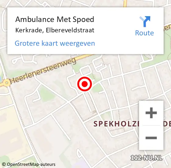 Locatie op kaart van de 112 melding: Ambulance Met Spoed Naar Kerkrade, Elbereveldstraat op 24 februari 2015 14:00