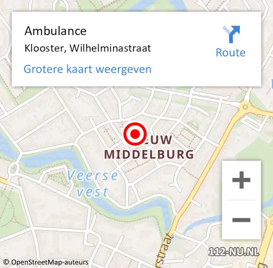 Locatie op kaart van de 112 melding: Ambulance Klooster, Wilhelminastraat op 24 februari 2015 14:43