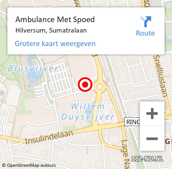 Locatie op kaart van de 112 melding: Ambulance Met Spoed Naar Hilversum, Sumatralaan op 24 februari 2015 14:45