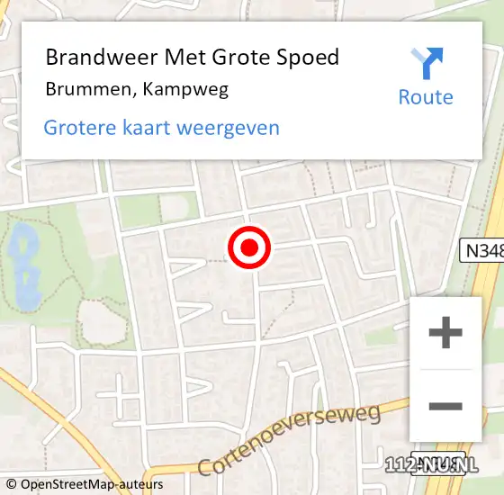 Locatie op kaart van de 112 melding: Brandweer Met Grote Spoed Naar Brummen, Kampweg op 24 februari 2015 15:47