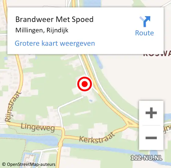 Locatie op kaart van de 112 melding: Brandweer Met Spoed Naar Millingen, Rijndijk op 24 februari 2015 16:12