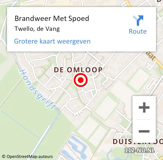 Locatie op kaart van de 112 melding: Brandweer Met Spoed Naar Twello, de Vang op 24 februari 2015 17:32