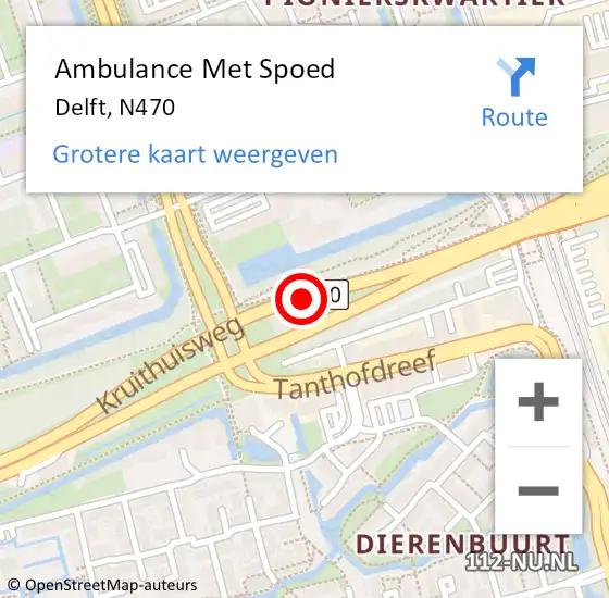 Locatie op kaart van de 112 melding: Ambulance Met Spoed Naar Delft, N470 op 24 februari 2015 18:02