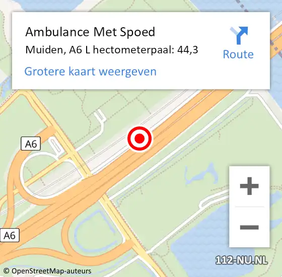 Locatie op kaart van de 112 melding: Ambulance Met Spoed Naar Muiden, A6 L hectometerpaal: 44,3 op 24 februari 2015 18:17