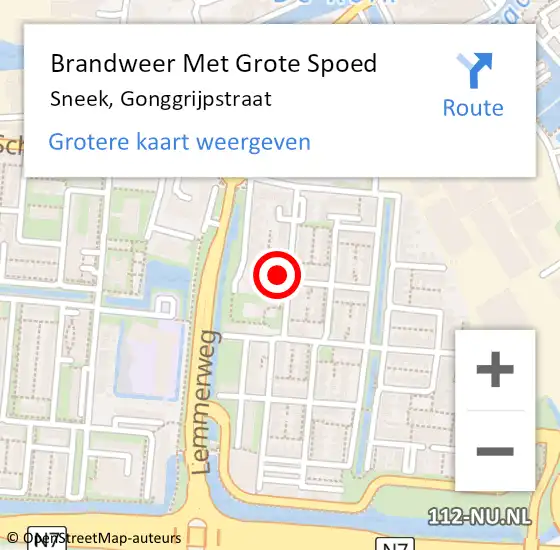 Locatie op kaart van de 112 melding: Brandweer Met Grote Spoed Naar Sneek, Gonggrijpstraat op 24 februari 2015 18:30