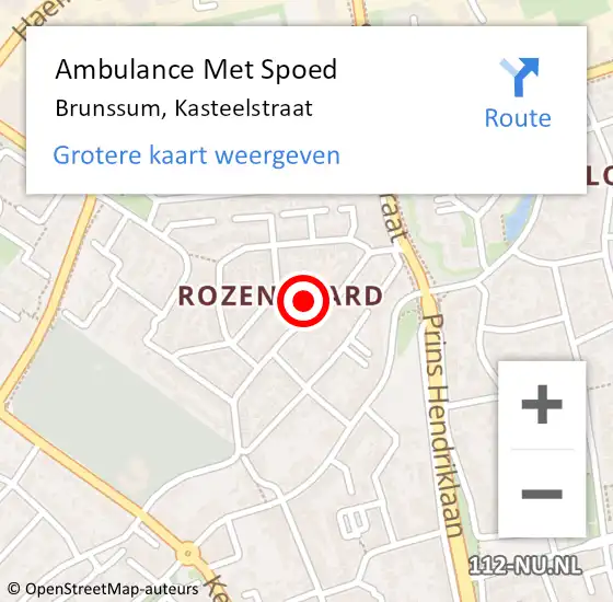 Locatie op kaart van de 112 melding: Ambulance Met Spoed Naar Brunssum, Kasteelstraat op 24 februari 2015 19:05