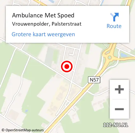 Locatie op kaart van de 112 melding: Ambulance Met Spoed Naar Vrouwenpolder, Palsterstraat op 24 februari 2015 19:19