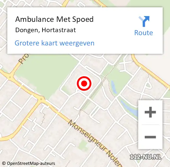 Locatie op kaart van de 112 melding: Ambulance Met Spoed Naar Dongen, Hortastraat op 24 februari 2015 19:55